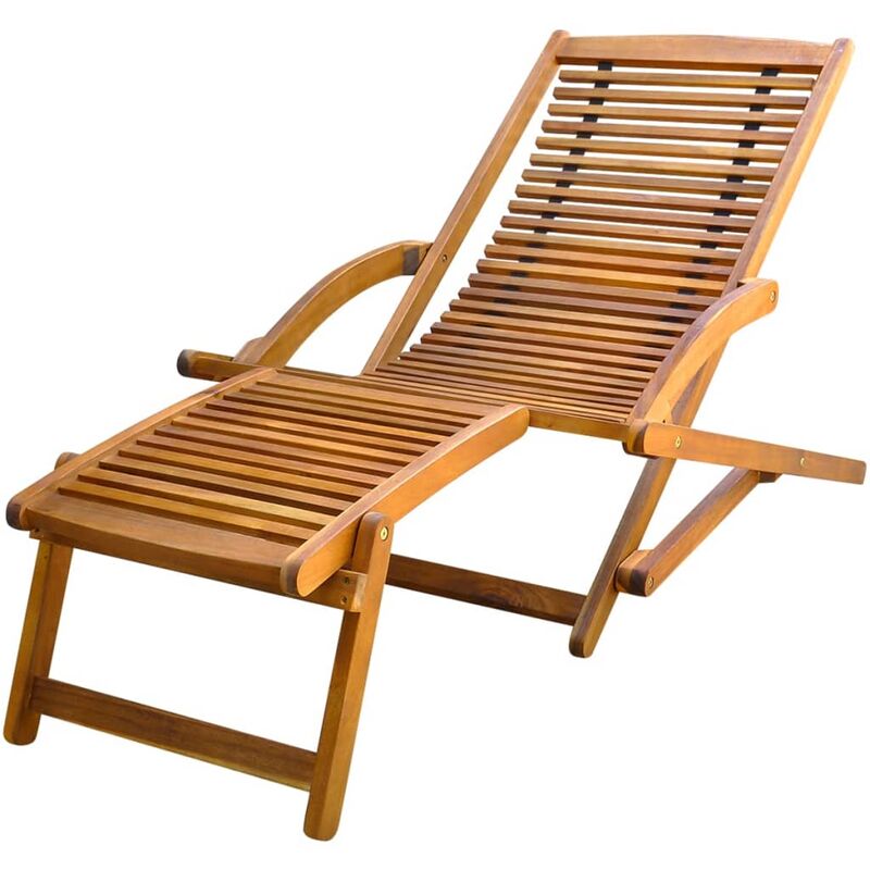 

Tumbona con reposapiés de madera maciza de acacia - Marrón