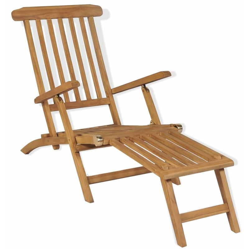 

Tumbona con reposapiés madera maciza de teca - Marrón