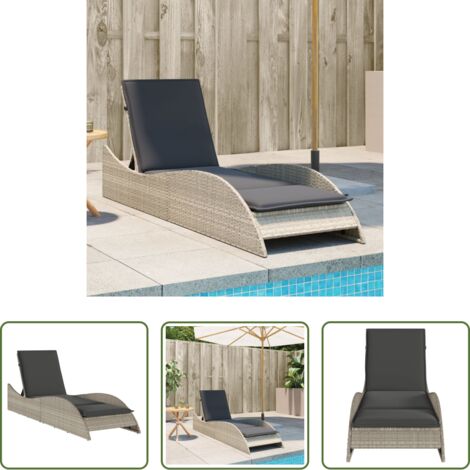 Tumbona con respaldo ajustable -  Tumbona con cojín ratán sintético gris claro 60x205x73 cm