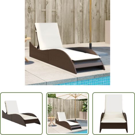 Tumbona con respaldo ajustable -  Tumbona con cojín ratán sintético marrón 60x205x73 cm