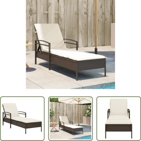 Tumbona con respaldo ajustable -  Tumbona con cojín ratán sintético marrón 63x200x81 cm