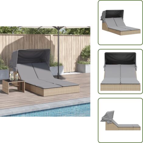 Tumbona con respaldo ajustable - vidaXL Tumbona doble con capota y cojines ratán sintético beige - Tumbona con cojines