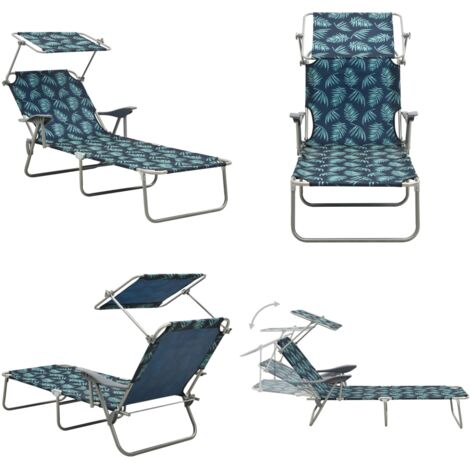 Tumbona con toldo acero estampado de hojas - Tumbona plegable - Tumbona de playa