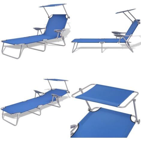 Tumbona con toldo de acero acero azul - Toldo ajustable - Tumbona de acero