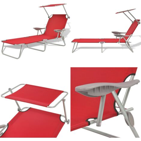Tumbona con toldo de acero roja - Toldo ajustable - Tumbona de acero