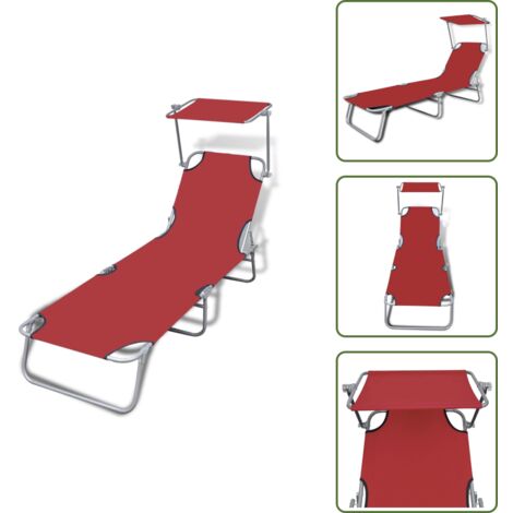 Tumbona con toldo - vidaXL Tumbona plegable con capota acero y tela roja - Tumbona para exteriores