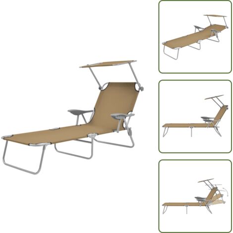 Tumbona con toldo - vidaXL Tumbona plegable con toldo de acero taupé - Tumbona para jardín