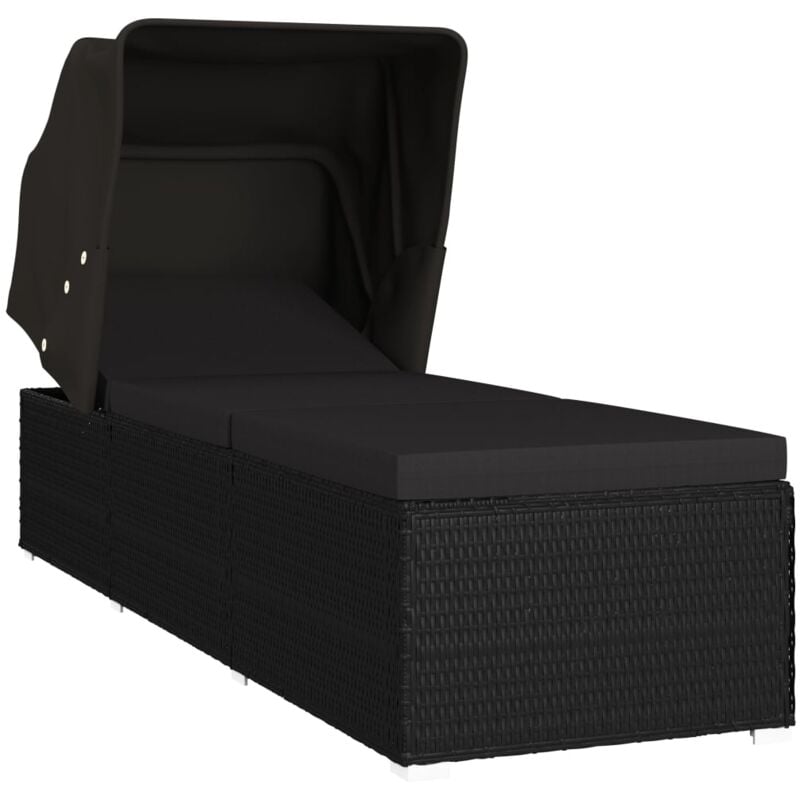 

vidaXL Tumbona con toldo y cojín de ratán sintético negro - Negro