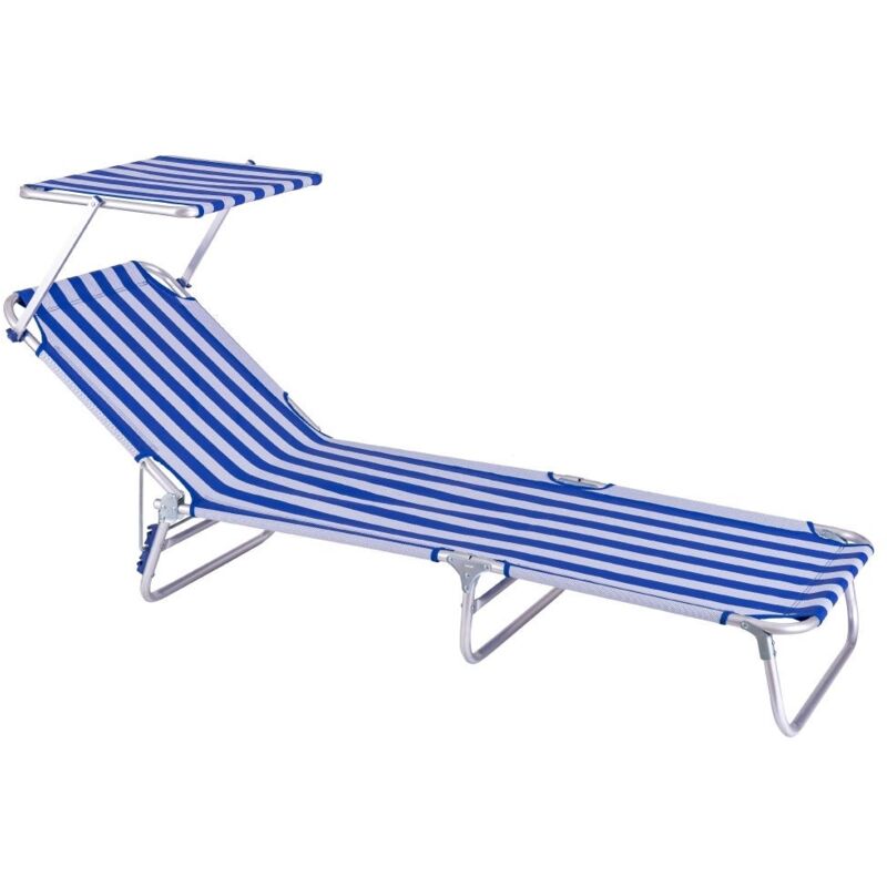 

Lolahome - Tumbona playa cama con parasol de 3 posiciones azul y blanco de aluminio y textileno de 190x58x25 cm