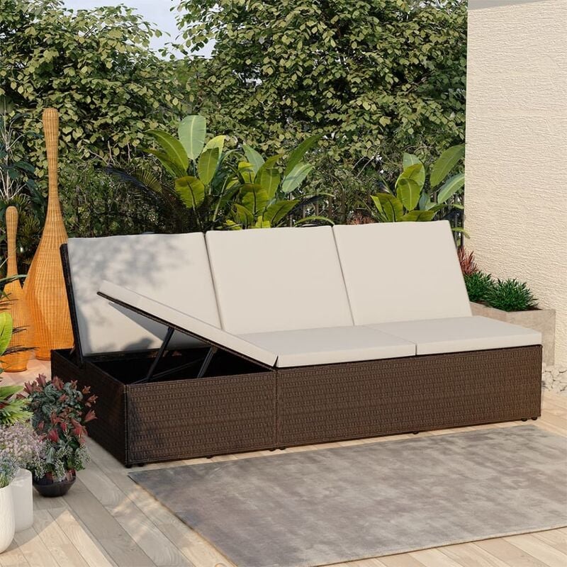 

Tumbona convertible con cojin de ratan sintetico marron
