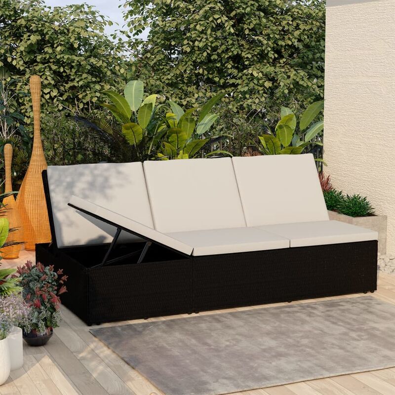 

Tumbona convertible con cojín de ratán sintético negro