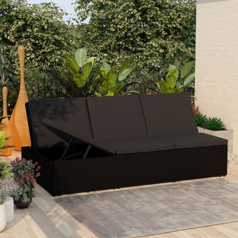 

Tumbona convertible con cojín de ratán sintético negro