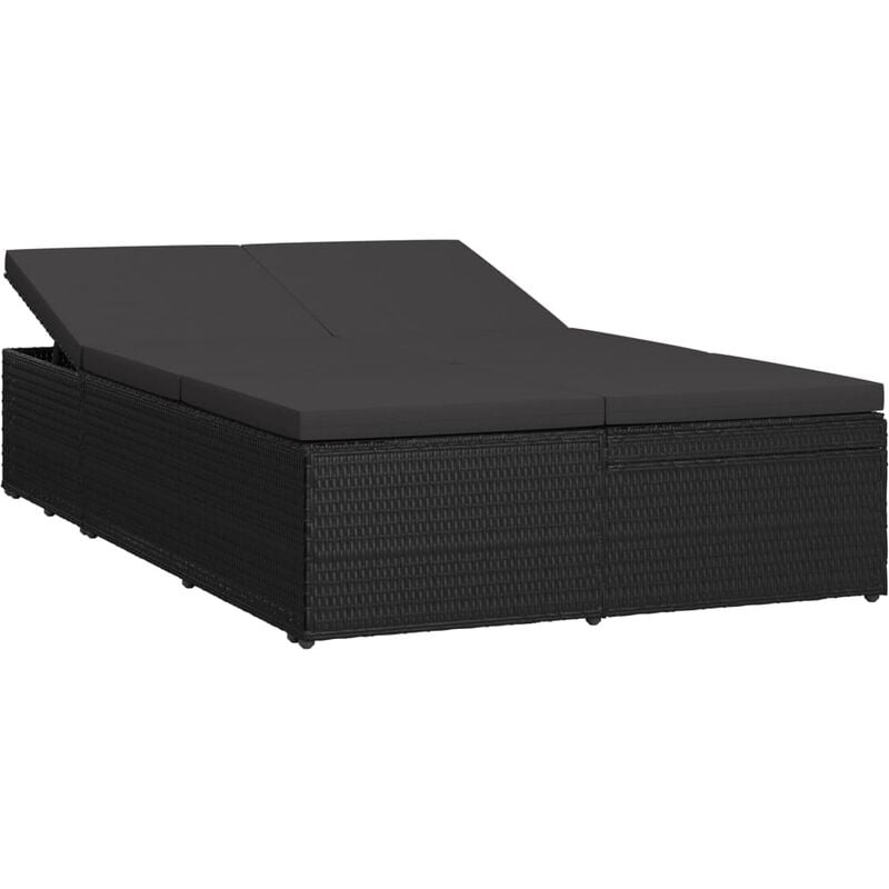 

vidaXL Tumbona Convertible con Cojín de Ratán Sintético Negro - Negro