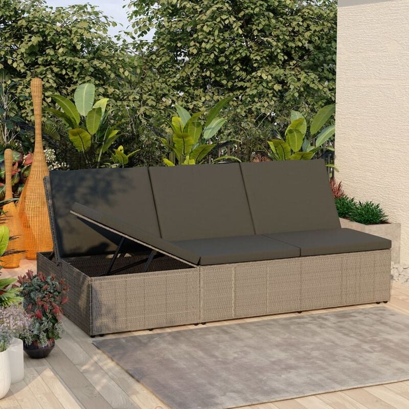 

Tumbona convertible con cojín de ratán sintético gris - Gris