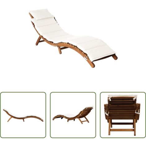 Tumbona de acacia -  Tumbona con cojín madera maciza de acacia color crema