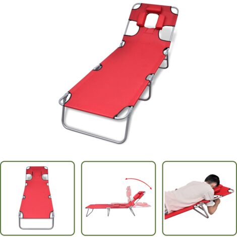 Tumbona de acero -  Tumbona plegable de acero con cojín de cabeza acero roja