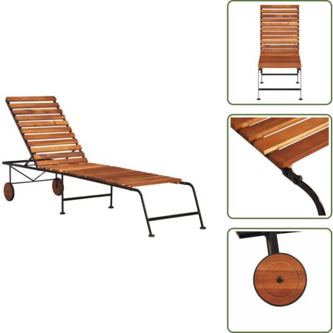 Tumbona de acero - vidaXL Tumbona ajustable de madera maciza de acacia y patas de acero - Tumbona rústica
