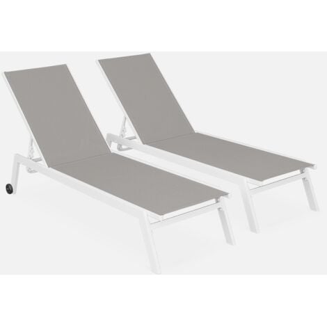 SWEEEK Tumbona de aluminio de multiposición con ruedas, set de 2, Elsa, Blanco, 191x55x94 cm