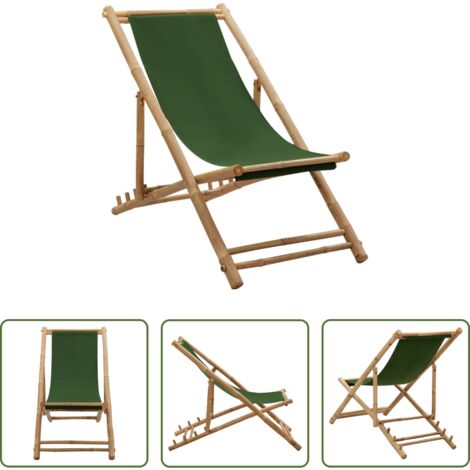 Tumbona de bambú -  Silla de playa de bambú y lona verde