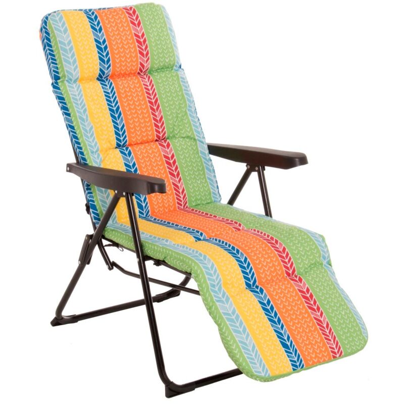 

Sillón de playa y camping de 4 posiciones con reposapiés multicolor de acero y lona de 62x59x108 cm