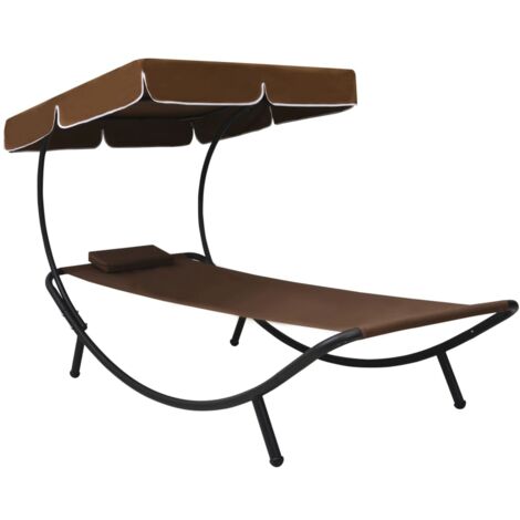 Tumbona de exterior con dosel y almohada marrón