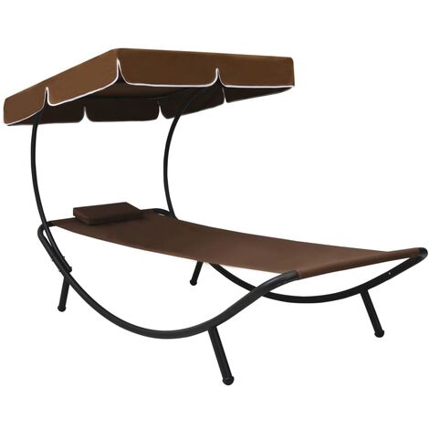 Tumbona de exterior con dosel y almohada marrón vidaXL
