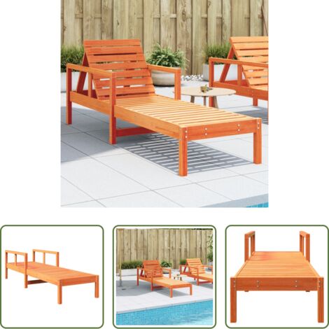 Tumbona de exterior -  Tumbona de madera maciza de pino marrón cera 199,5x62x55 cm