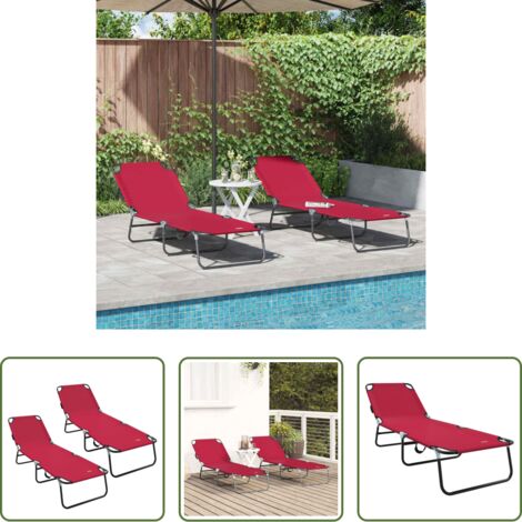 Tumbona de exterior -  Tumbona plegable 2 pcs Rojo 188 x 57 x 86,5 cm Poliéster