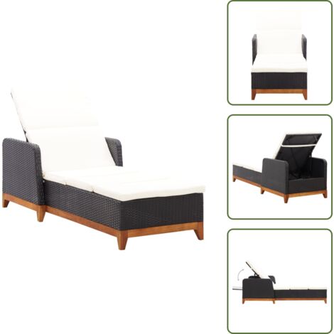 Tumbona de exterior - vidaXL Tumbona de ratán sintético y madera maciza de acacia negro - Tumbona de madera