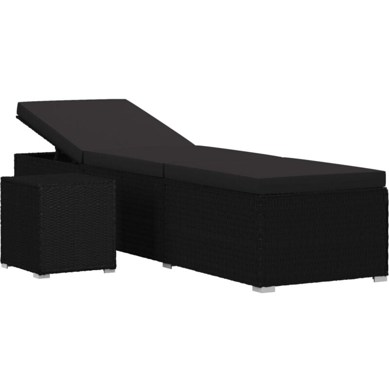 

vidaXL Tumbona de Jardín con Cojín y Mesita Ratán Sintético Negro - Negro