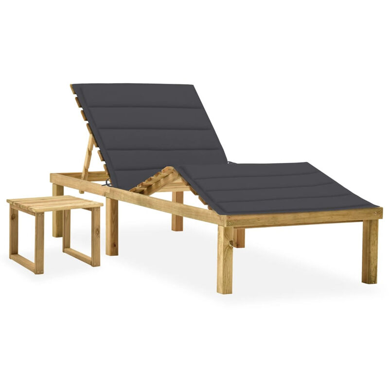 

Tumbona de jardin con mesa y cojin de madera de pino impregnada