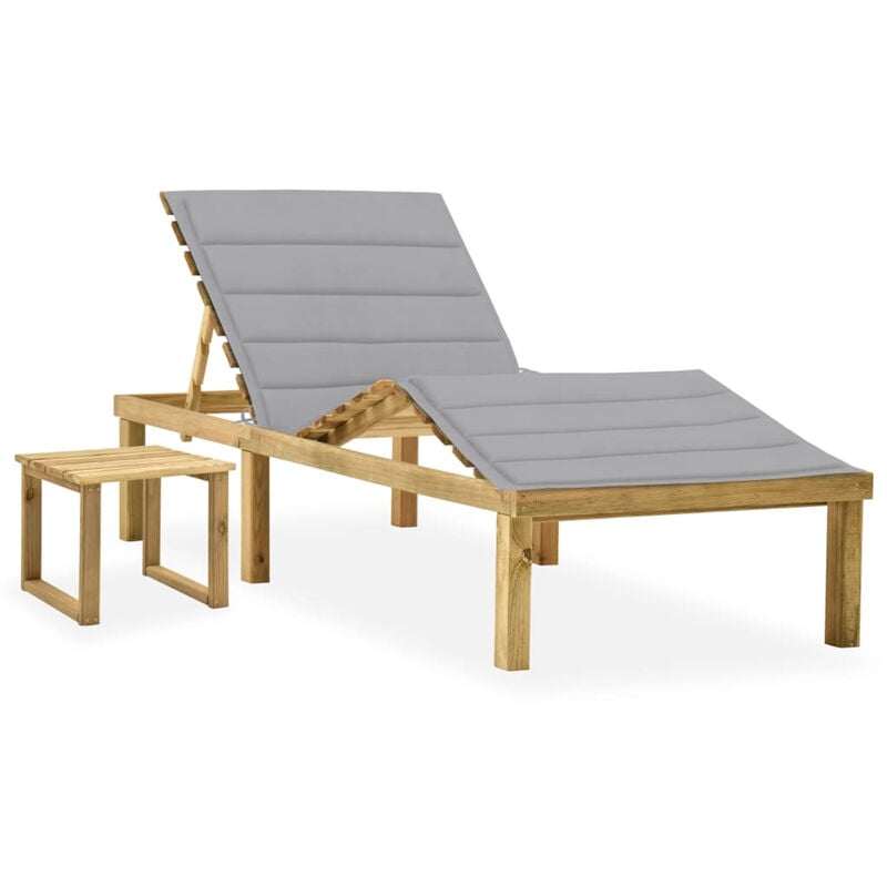 

Tumbona de jardin con mesa y cojin de madera de pino impregnada