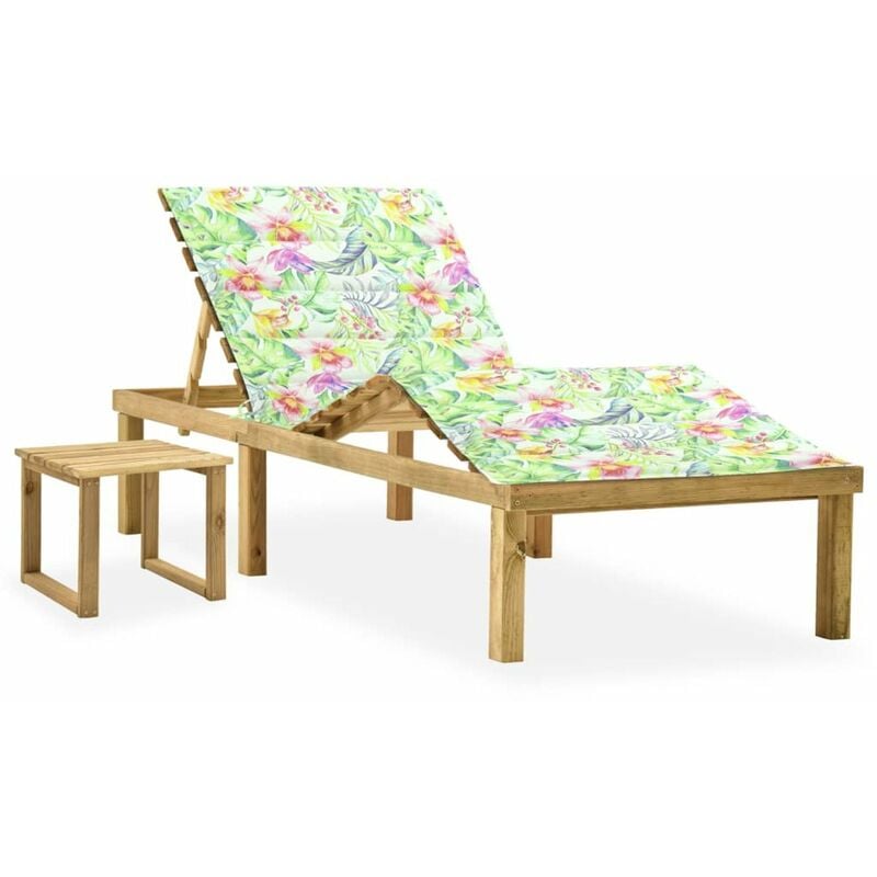

Tumbona de jardin con mesa y cojin de madera de pino impregnada