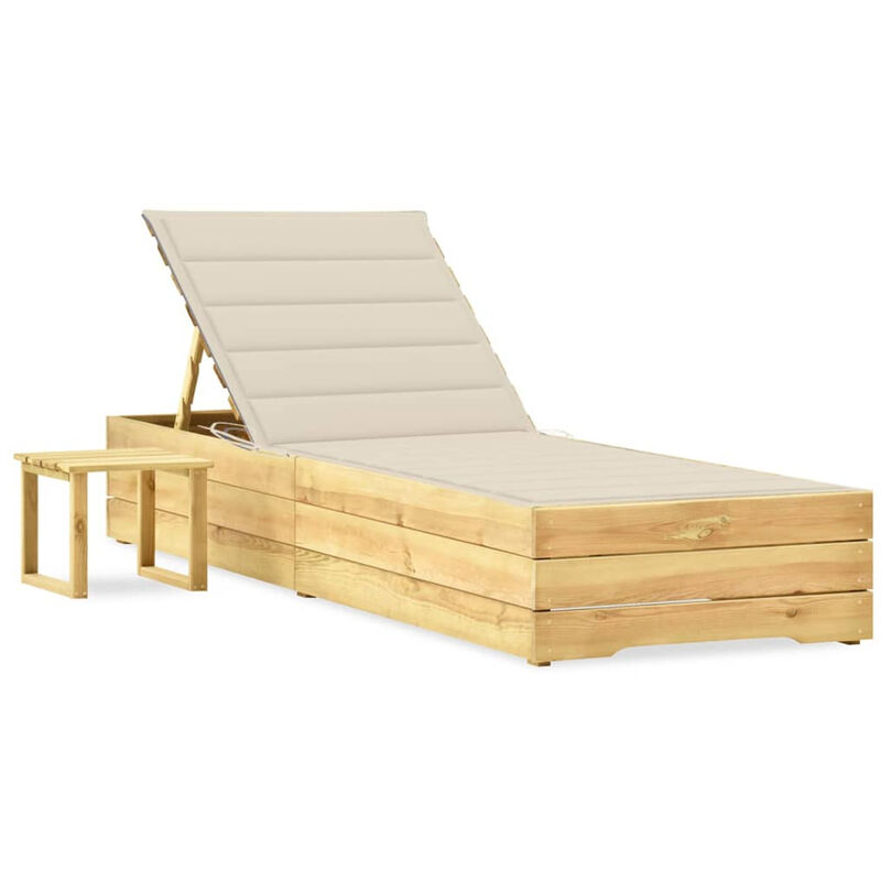 

Tumbona de jardin con mesa y cojin de madera de pino impregnada