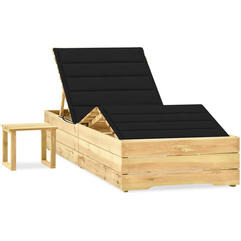 

Tumbona de jardin con mesa y cojin de madera de pino impregnada