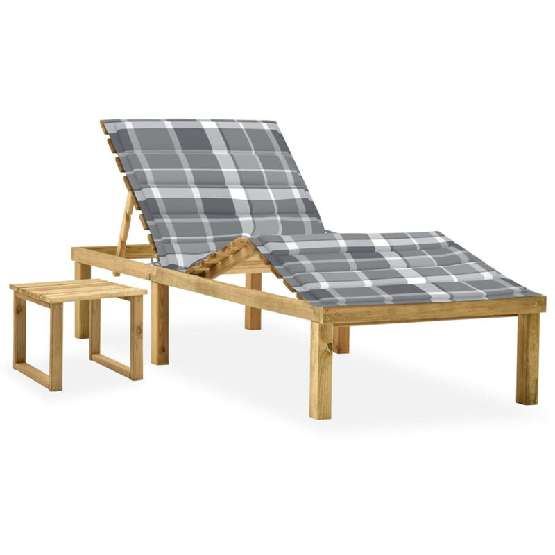 

Tumbona de jardin con mesa y cojin de madera de pino impregnada