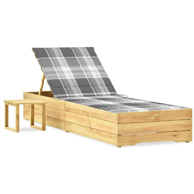 

Tumbona de jardin con mesa y cojin de madera de pino impregnada