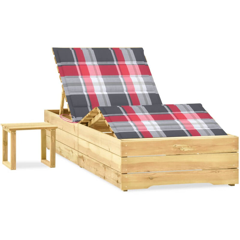 

Tumbona de jardin con mesa y cojin de madera de pino impregnada