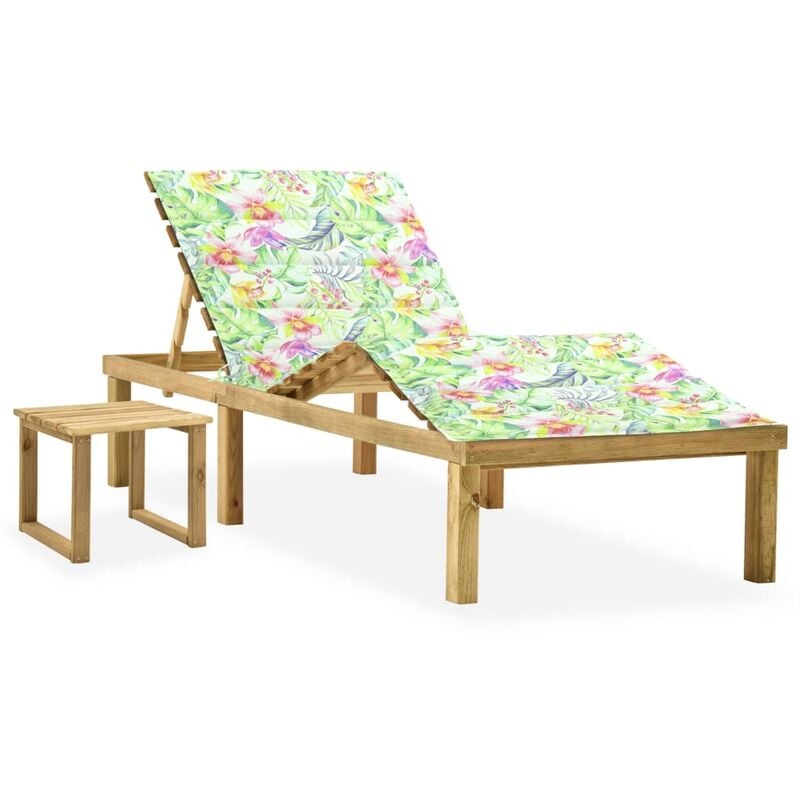 

Tumbona de jardín con mesa y cojín de madera de pino impregnada