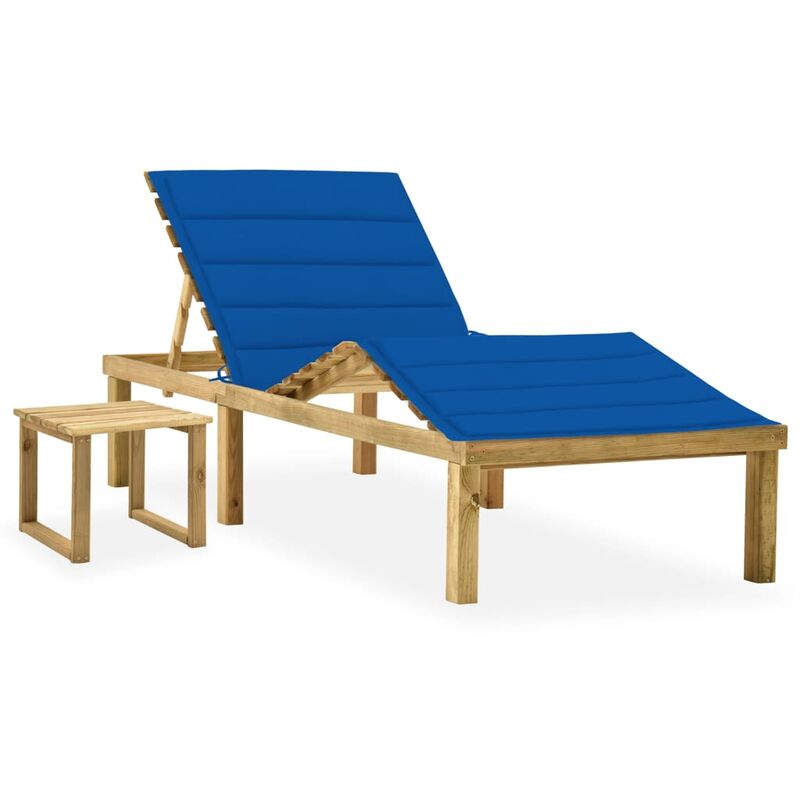

Tumbona de jardín con mesa y cojín de madera de pino impregnada