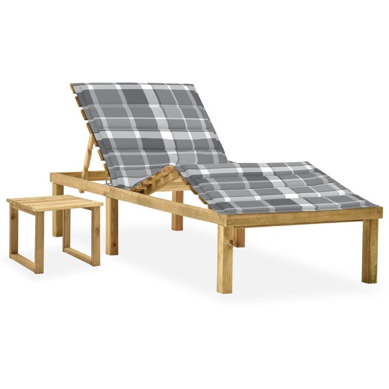

Tumbona de jardín con mesa y cojín de madera de pino impregnada