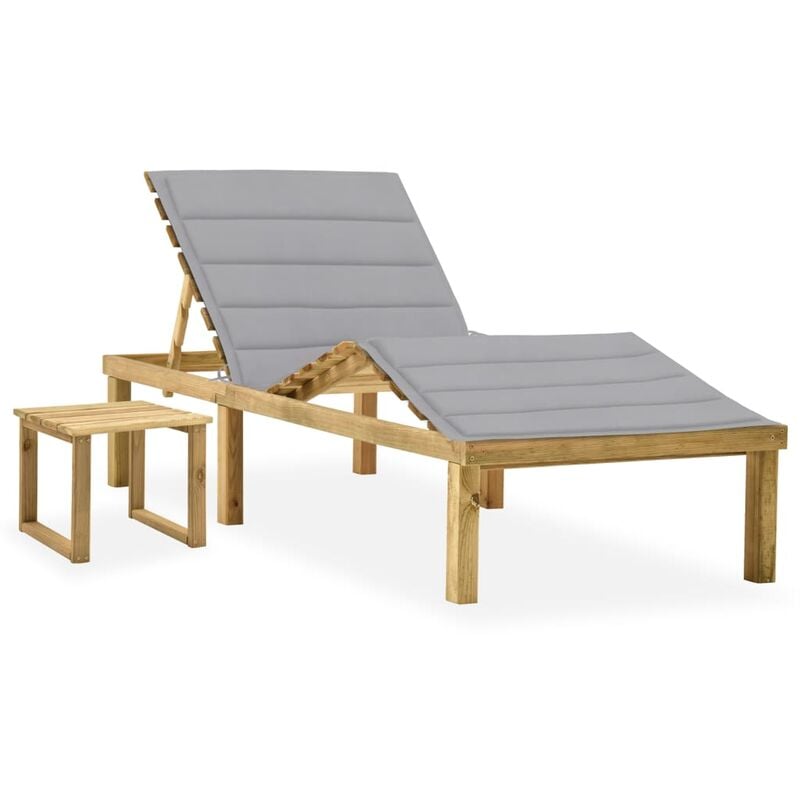 

Tumbona de jardín con mesa y cojín de madera de pino impregnada