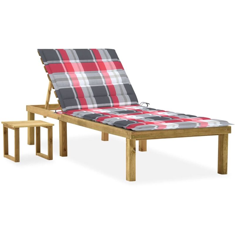 

Tumbona de jardín con mesa y cojín de madera de pino impregnada
