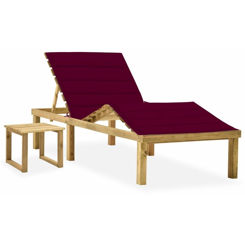 

Tumbona de jardín con mesa y cojín de madera de pino impregnada