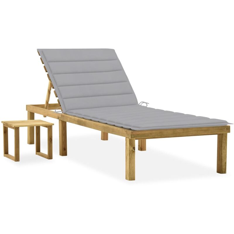 

Tumbona de jardín con mesa y cojín de madera de pino impregnada