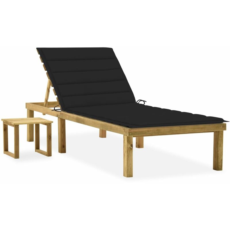 

Tumbona de jardín con mesa y cojín de madera de pino impregnada