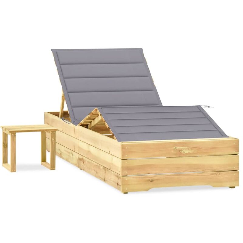 

Tumbona de jardín con mesa y cojín de madera de pino impregnada