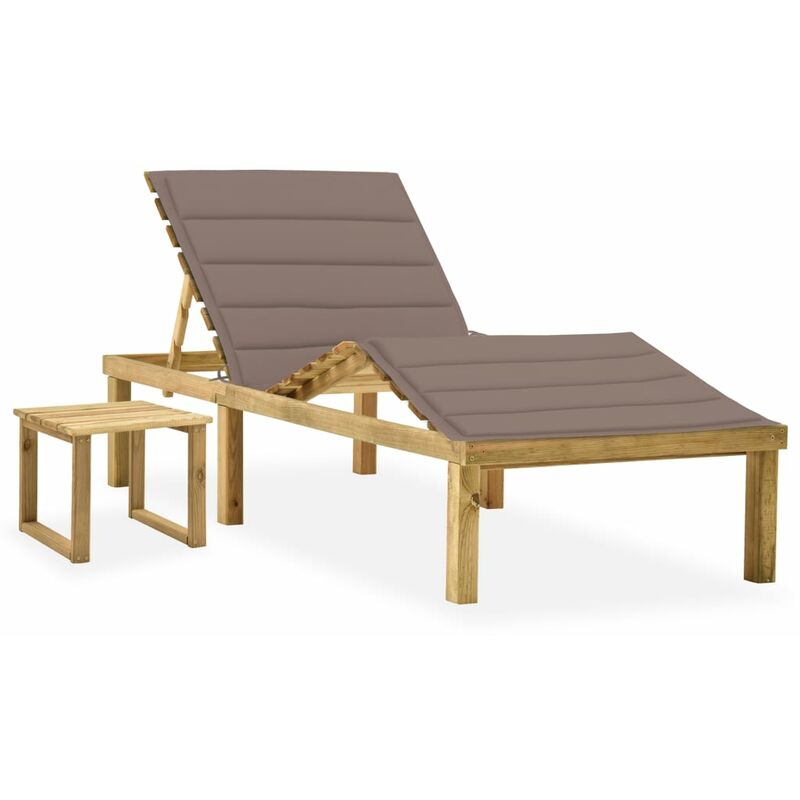 

Tumbona de jardín con mesa y cojín de madera de pino impregnada