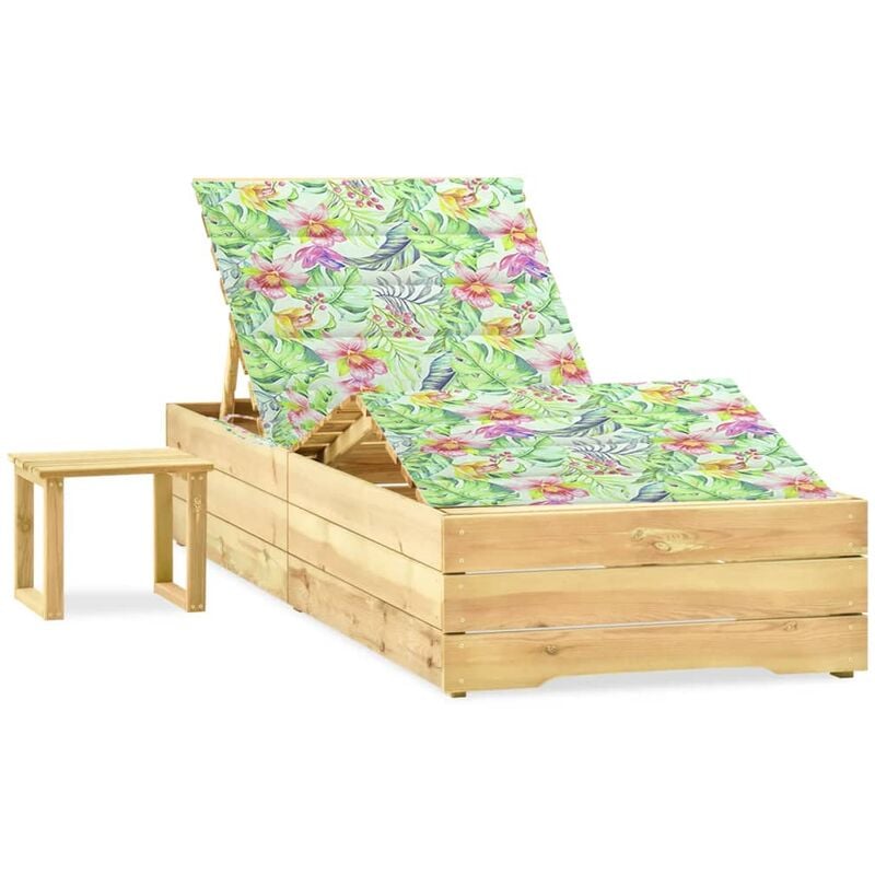 

Tumbona de jardín con mesa y cojín de madera de pino impregnada