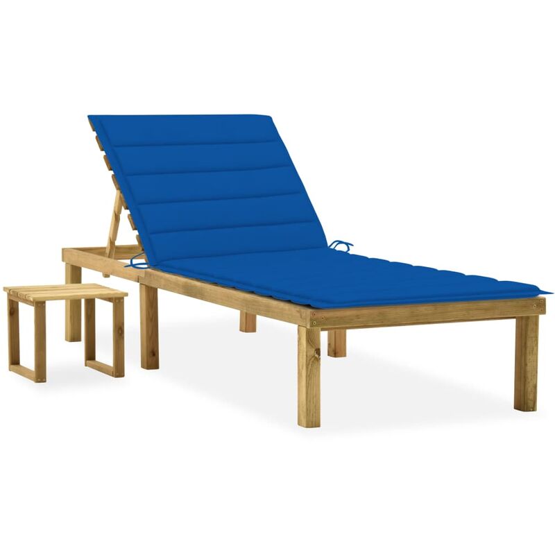 

Tumbona de jardín con mesa y cojín de madera de pino impregnada